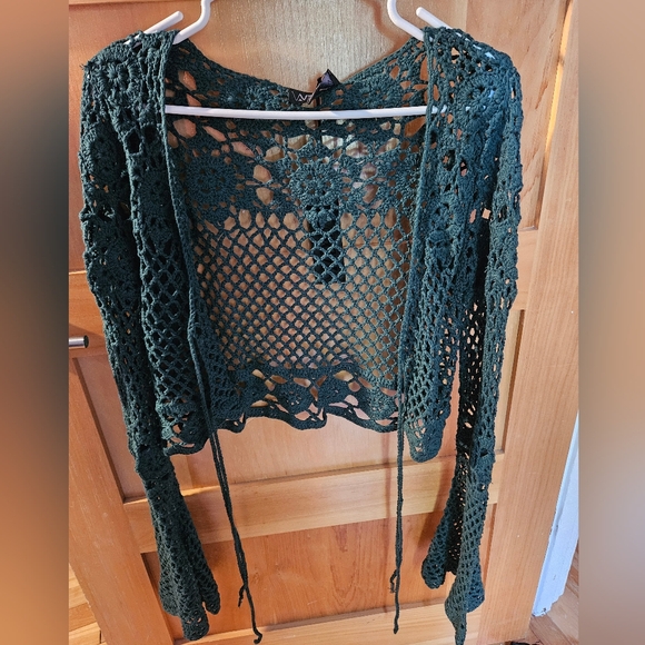 Dolls Kill Dark Green Crochet Cardigan - Picture 3 of 4